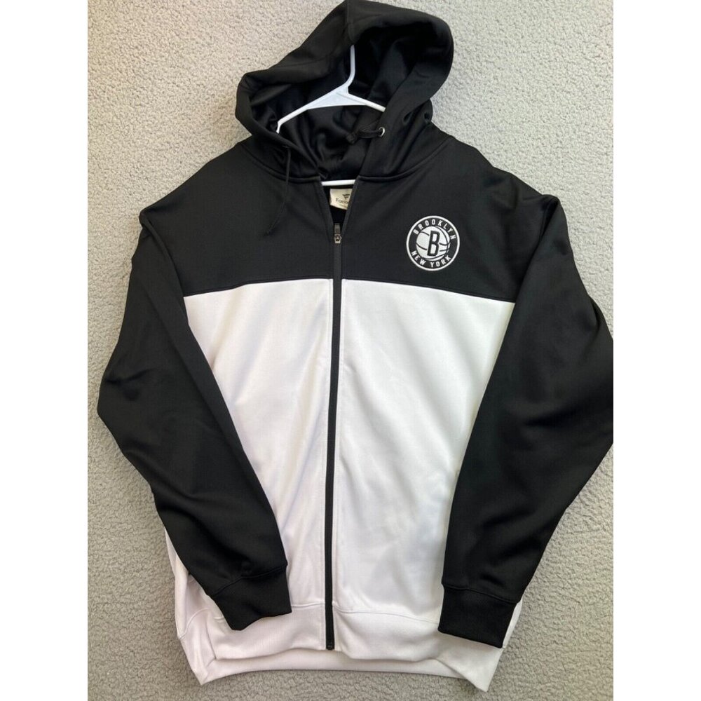 Brooklyn New York NBA Basketball Black White Zip‎ Up Athletic Jacket Sz 1XL
